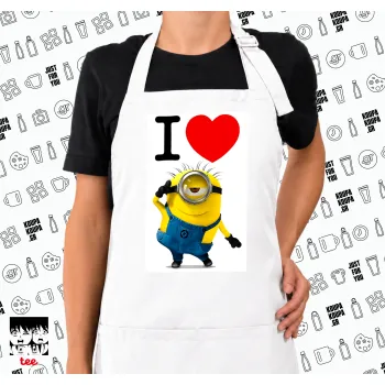 I love by minion, Ποδιά μακριά Σεφ ολόσωμη με τσέπες white (ΕΝΗΛΙΚΩΝ)