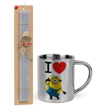 I love by minion, Easter Set, metallic thermal cup (300ml) & Easter aromatic flat candle (30cm) (GRAY)