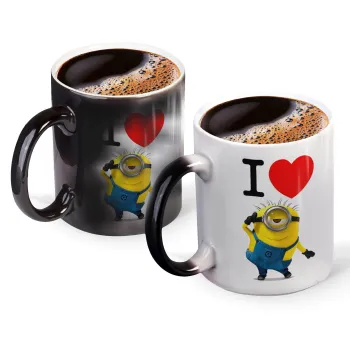 I love by minion, Color changing magic Mug, ceramic, 330ml when adding hot liquid inside, the black colour desappears (1 pcs)