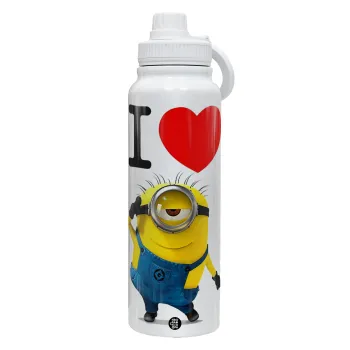 I love by minion, Θερμός 1L Ανοξείδωτο με Βάση Κινητού & Διπλά Τοιχώματα
