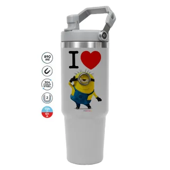 I love by minion, GREY color, 890ml (30oz) stainless Steel Tumbler with Handle