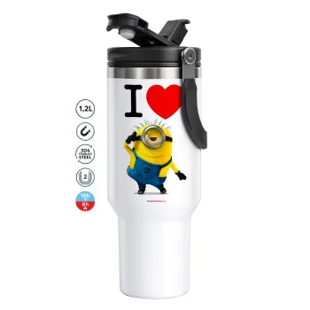 I love by minion, Mega Stainless steel Tumbler with lid, double wall 1,2L