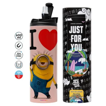 I love by minion, Tumbler stainless steel PINK 600ml