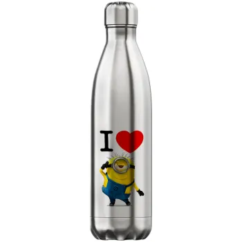 I love by minion, Inox (Stainless steel) hot metal mug, double wall, 750ml