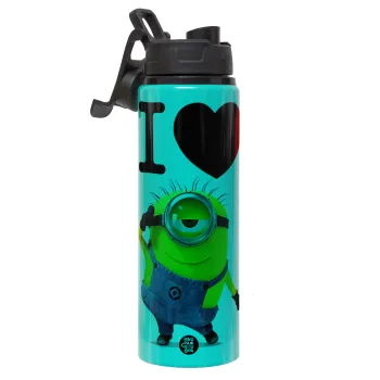 I love by minion, Μεταλλικό παγούρι νερού με καπάκι ασφαλείας, αλουμινίου 850ml