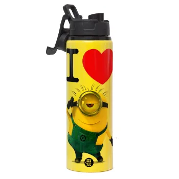 I love by minion, Μεταλλικό παγούρι νερού με καπάκι ασφαλείας, αλουμινίου 850ml