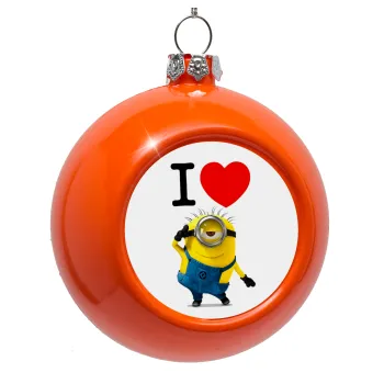 I love by minion, Στολίδι Χριστουγεννιάτικη μπάλα δένδρου Πορτοκαλί 8cm