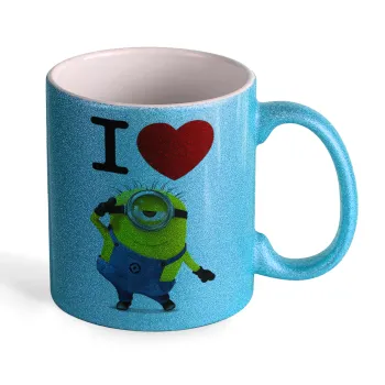 I love by minion, Κούπα Σιέλ Glitter που γυαλίζει, κεραμική, 330ml
