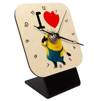 I love by minion, Επιτραπέζιο ρολόι σε φυσικό ξύλο (10cm)