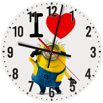 I love by minion, Ρολόι τοίχου ξύλινο (30cm)