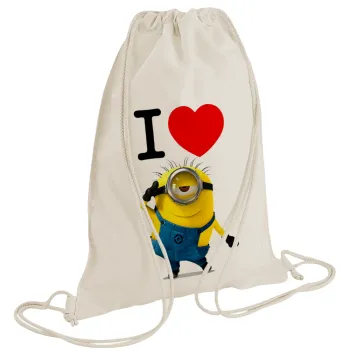 I love by minion, Τσάντα πλάτης πουγκί GYMBAG natural (28x40cm)