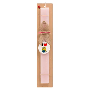I love by minion, Easter Set, wooden keychain & scented flat Easter candle (30cm) (PINK)