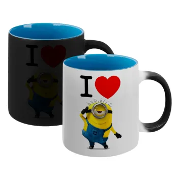 I love by minion, Κούπα Μαγική εσωτερικό μπλε, κεραμική 330ml που αλλάζει χρώμα με το ζεστό ρόφημα