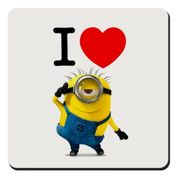 I love by minion, Τετράγωνο μαγνητάκι ξύλινο 9x9cm