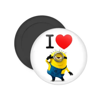I love by minion, Μαγνητάκι ψυγείου στρογγυλό διάστασης 5cm