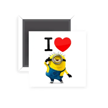 I love by minion, Μαγνητάκι ψυγείου τετράγωνο διάστασης 5x5cm
