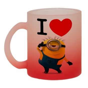 I love by minion, Κούπα γυάλινη δίχρωμη με βάση το κόκκινο ματ, 330ml