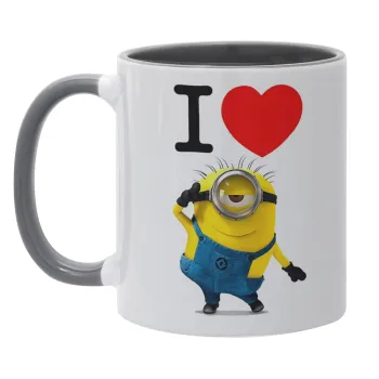 I love by minion, Mug colored grey, ceramic, 330ml