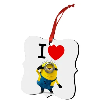 I love by minion, Christmas ornament polygon wooden 7.5cm