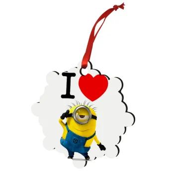 I love by minion, Στολίδι Χριστουγεννιάτικο στολίδι snowflake ξύλινο 7.5cm