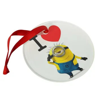 I love by minion, Στολίδι Χριστουγεννιάτικο στολίδι γυάλινο 9cm