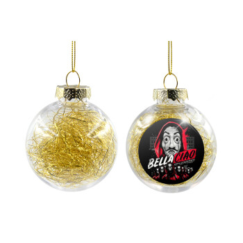 Bella Ciao  Somos La resistencia, Χριστουγεννιάτικη μπάλα δένδρου διάφανη με χρυσό γέμισμα 8cm