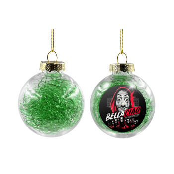Bella Ciao  Somos La resistencia, Χριστουγεννιάτικη μπάλα δένδρου διάφανη με πράσινο γέμισμα 8cm