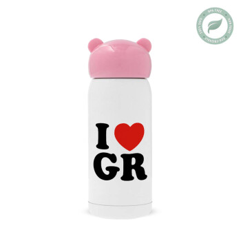 I Love GR, Pink stainless steel thermal flask, 320ml