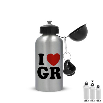 I Love GR, Metallic water jug, Silver, aluminum 500ml