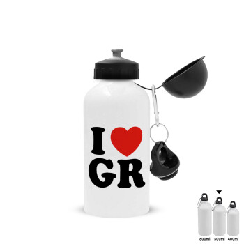 I Love GR, Metal water bottle, White, aluminum 500ml