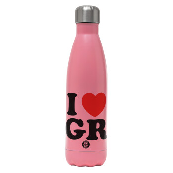 I Love GR, Metal mug thermos Pink Mat (Stainless steel), double wall, 500ml