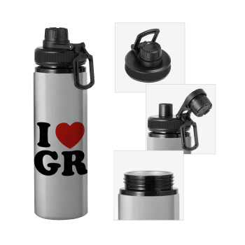 I Love GR, Metallic water bottle with safety cap, 850ml aluminum