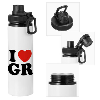 I Love GR, Metal water bottle with safety cap, aluminum 850ml