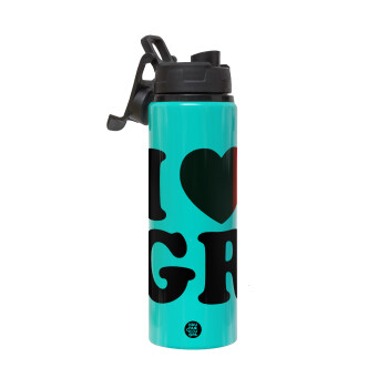 I Love GR, Metallic water bottle with safety lid, 850ml aluminum