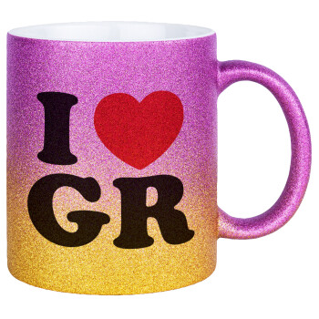 I Love GR, Κούπα Χρυσή/Ροζ Glitter, κεραμική, 330ml