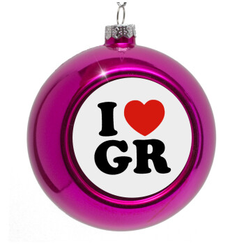 I Love GR, Purple Christmas tree ornament bauble 8cm