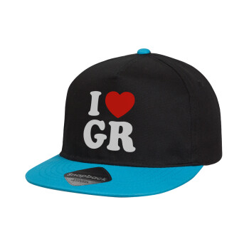 I Love GR, Καπέλο παιδικό snapback, 100% Βαμβακερό, Μαύρο/Μπλε