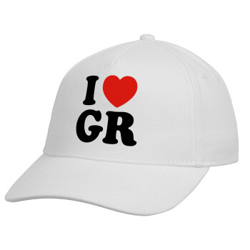 I Love GR, Καπέλο Ενηλίκων Baseball, Drill, Λευκό (100% ΒΑΜΒΑΚΕΡΟ, ΕΝΗΛΙΚΩΝ, UNISEX, ONE SIZE)