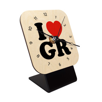 I Love GR, Επιτραπέζιο ρολόι σε φυσικό ξύλο (10cm)