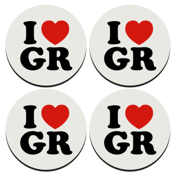 I Love GR, SET of 4 round wooden coasters (9cm)