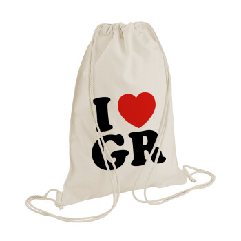 I Love GR, Τσάντα πλάτης πουγκί GYMBAG natural (28x40cm)