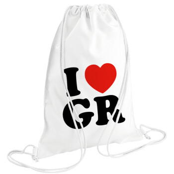 I Love GR, Τσάντα πλάτης πουγκί GYMBAG λευκή (28x40cm)