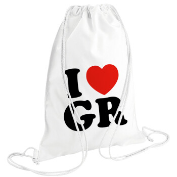 I Love GR, Τσάντα πλάτης πουγκί GYMBAG λευκή (28x40cm)