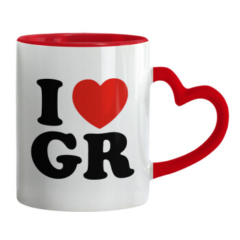 I Love GR, Mug heart red handle, ceramic, 330ml