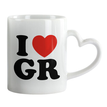 I Love GR, Mug heart handle, ceramic, 330ml