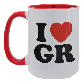 I Love GR, Κούπα Mega 15oz, κεραμική Κόκκινη, 450ml