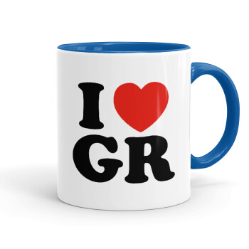 I Love GR, Mug colored blue, ceramic, 330ml
