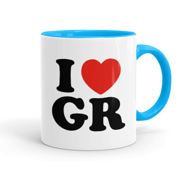 I Love GR, Κούπα χρωματιστή γαλάζια, κεραμική, 330ml