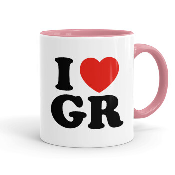 I Love GR, Mug colored pink, ceramic, 330ml