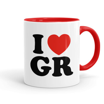 I Love GR, Mug colored red, ceramic, 330ml